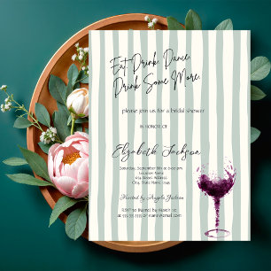 Invitation Verre à vin aquarelle rayé vert Shower de mariage