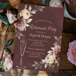 Invitation Verre à vin blush roses marron retraite