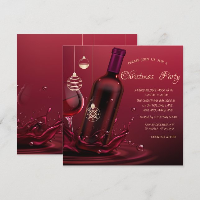 Invitation Verre à vin, Bouteille de Noël d'entreprise (Devant / Derrière)
