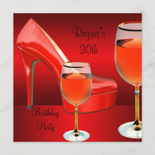 Invitation Verre à vin Chaussures Rouges Talons Hauts 30e Ann