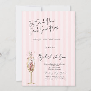 Invitation Verre à vin chic confettis rayé rose