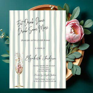 Invitation Verre à vin chic confettis rayures vertes 