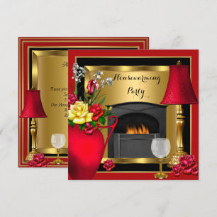 Invitation Verre à vin décoratif rouge et or pour pendaison d