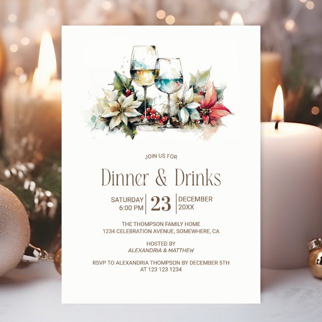 Invitation Verre à vin Dîner de Noël et boissons (Créateur téléchargé)