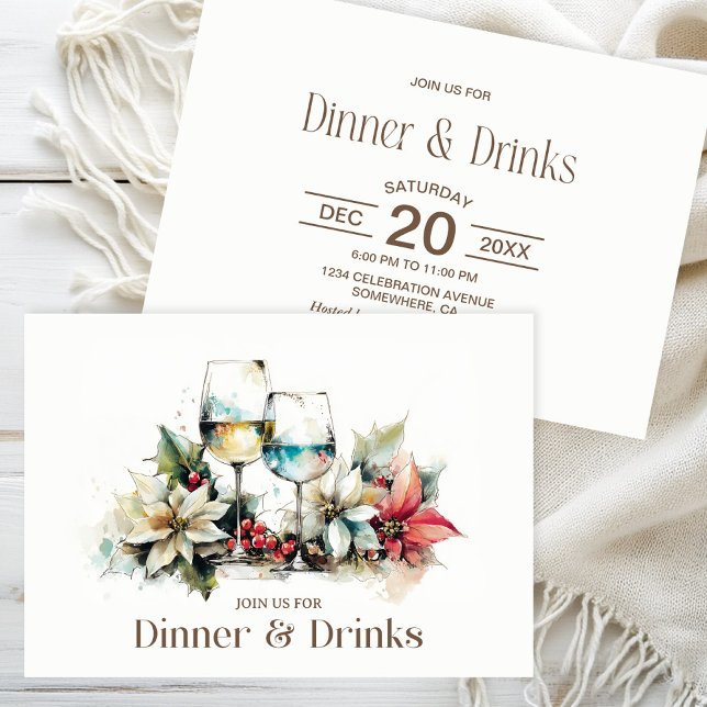 Invitation Verre à vin Dîner de Noël et boissons (Créateur téléchargé)