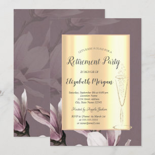 Invitation Verre à vin doré élégant Magnolia Retraite 