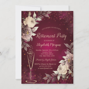 Invitation Verre à vin en confettis dorés Roses Blush Retrait