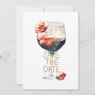 Invitation Verre à vin Enregistrer la date avec des coquelico