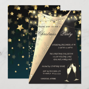 Invitation Verre à vin, Étoiles, Lumières Entreprise Noël