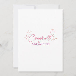 Invitation verre à vin félicitations étoiles rose pastel gras