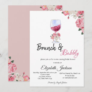 Invitation Verre à vin floral brunch et champagne Shower de m