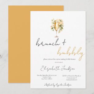 Invitation Verre à vin floral pour brunch et champagne pour l