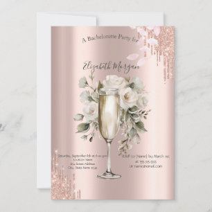 Invitation Verre à vin floral Rose Gold Drips Enterrement de