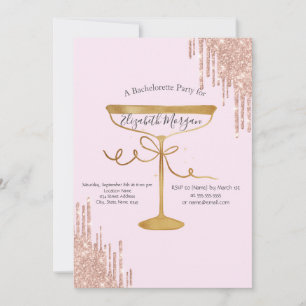 Invitation Verre à vin Glitter Drips Rose Enterrement de vie