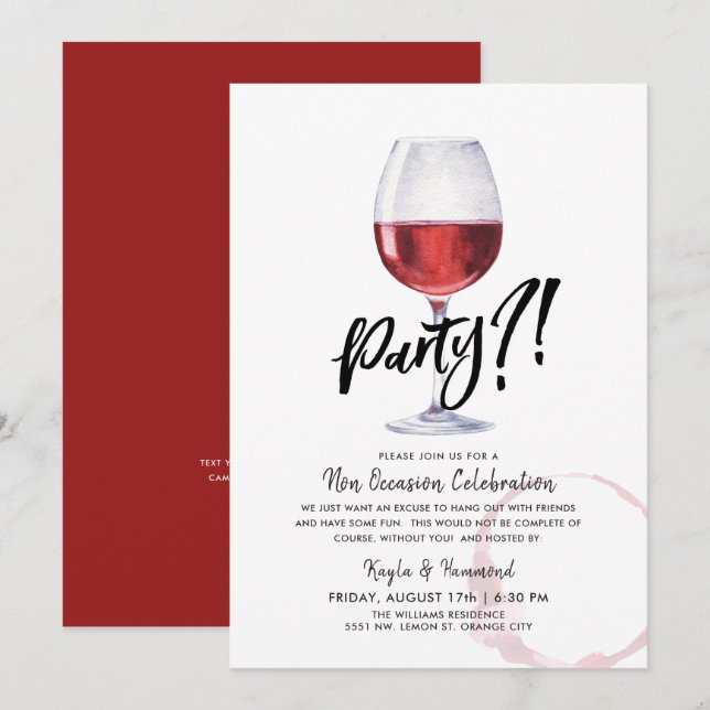 Invitation Verre à vin | N'importe quelle fête de célébration (Devant / Derrière)
