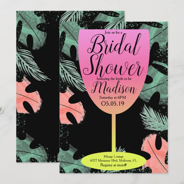 Invitation Verre à vin ombré Fête de mariage tropicale (Devant / Derrière)