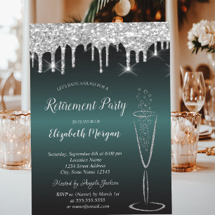 Invitation Verre à Vin Paillettes Argent Gouttes Vert Retrait