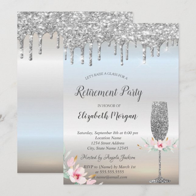 Invitation Verre à vin Parties scintillant en argent baisse l (Devant / Derrière)