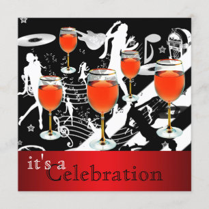 Invitation Verre à vin rouge de célébration de fête Musique R