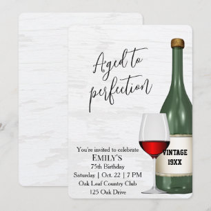 Invitation Verre à vin rouge et bouteille pour les 75 ans