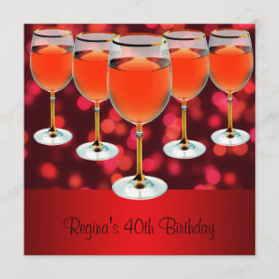 Invitation Verre à vin rouge pour 40e anniversaire