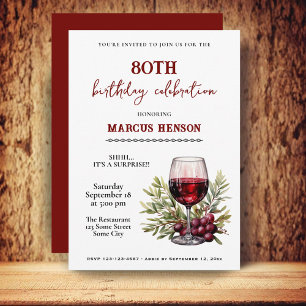 Invitation Verre à vin rustique 80e anniversaire Surprise Par