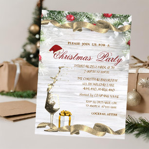 Invitation Verre à vin, sapin présent Noël d'entreprise