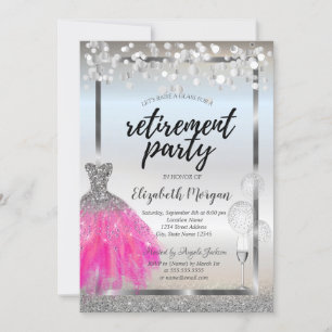 Invitation Verre Balloons Robe Argent Parties scintillant Ret