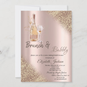 Invitation Verre, Bouteille Paillettes Bokeh Brunch & Bulles