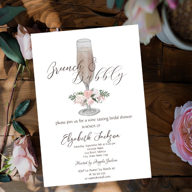 Invitation Verre de Champagne Chic, Brunch Rose & Bubbly (Créateur téléchargé)