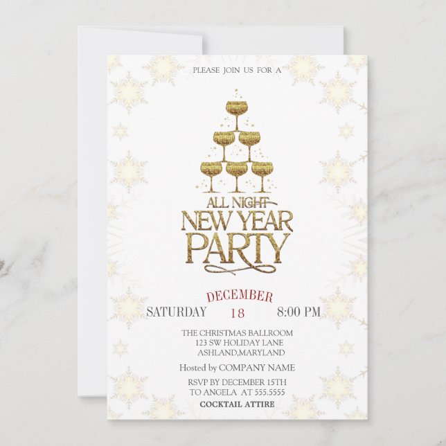 Invitation Verre de Champagne Cocktails de Noël (Devant)