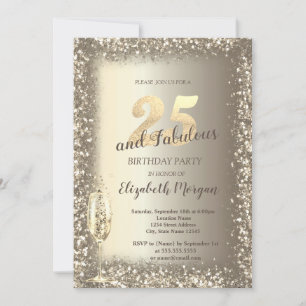 Invitation Verre de Champagne de luxe Gold Confetti Frame 25e