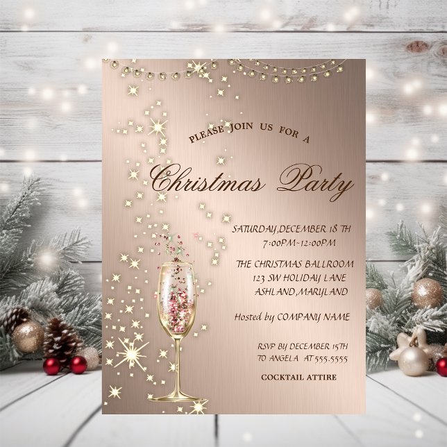 Invitation Verre de champagne, Étincelle, Lumières, Noël (Créateur téléchargé)