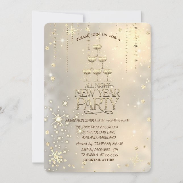 Invitation Verre de champagne, Étoile, Flacons de neige Noël (Devant)