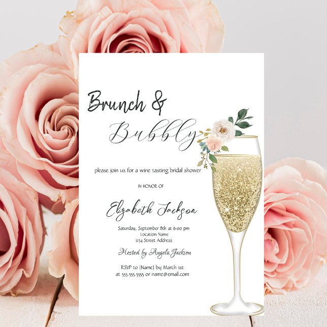 Invitation Verre de champagne Fleur blanche Brunch & Bubbly (Créateur téléchargé)
