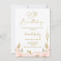 Verre de champagne floral moderne 40e anniversaire