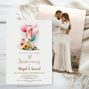 Invitation Verre de Champagne rose 5e anniversaire Mariage