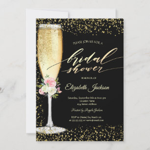 Invitation Verre de champagne, Roses, Fête des mariées de dia