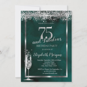 Invitation Verre de Champagne Silver Confetti Vert 75e