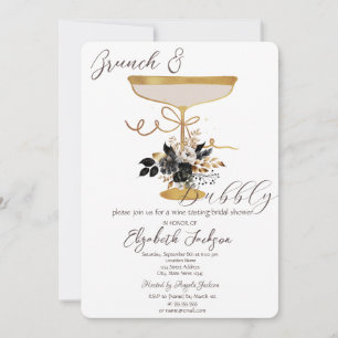Invitation Verre de Martini Roses Noires Brunch & Bulles