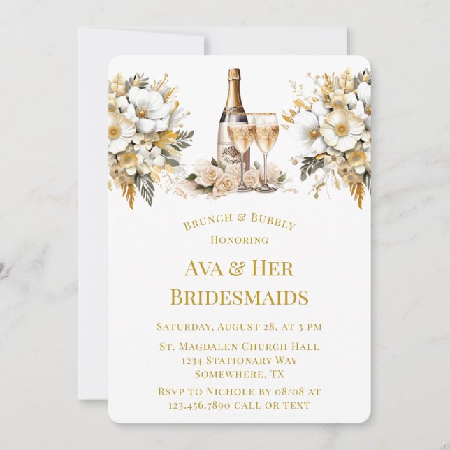 Invitation Verre de vin blanc Champagne Brunch & Bubbly (Devant)