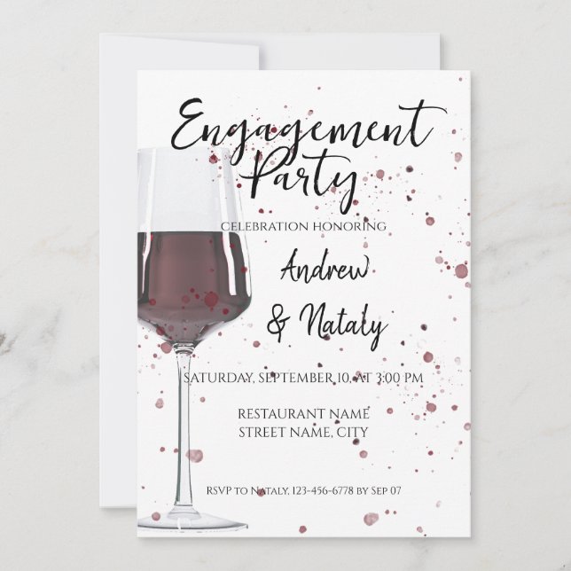 Invitation Verre de vin rouge aquarelle sur blanc (Devant)