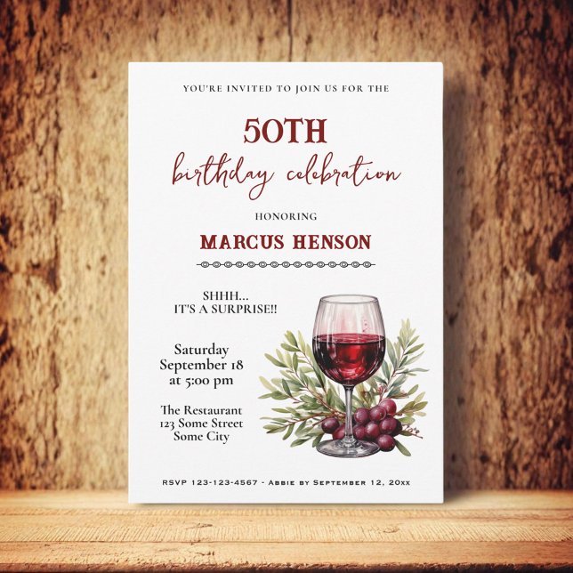 Invitation Verre de vin rustique 50e anniversaire Surprise Pa (Créateur téléchargé)