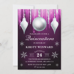 Invitation Verre d'hiver Baies & Flocons de neige Quinceanera