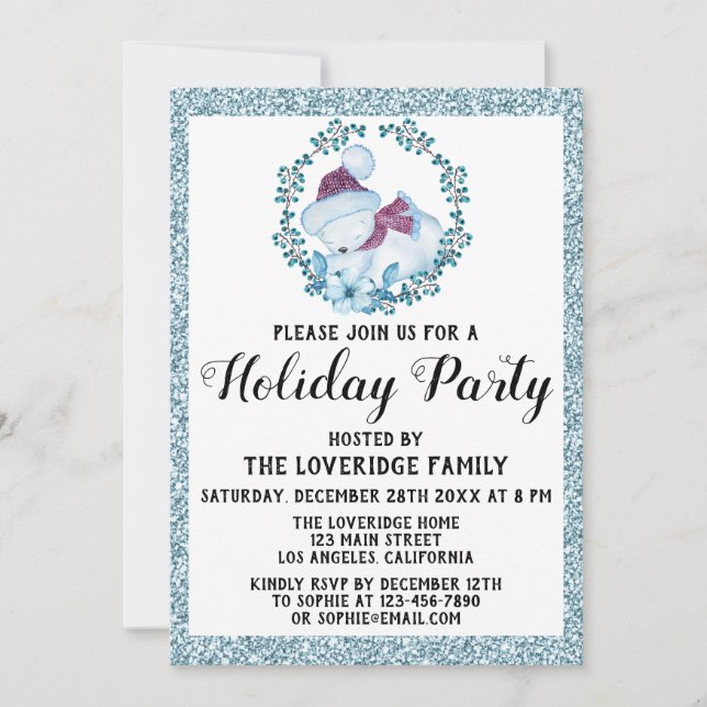 Invitation Verre d'hiver Noël Fête Parties scintillant bleue (Devant)