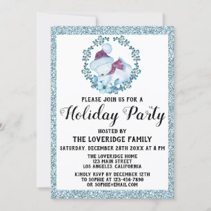 Invitation Verre d'hiver Noël Fête Parties scintillant bleue