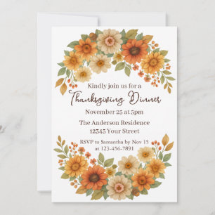 Invitation Verre Florale d'automne - Soirée Thanksgiving Élég