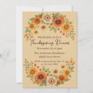 Invitation Verre Florale d'automne - Soirée Thanksgiving Élég