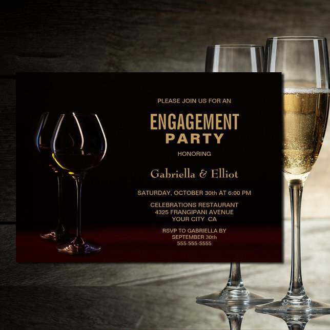 Invitation Verre moderne Black Gold Engagement Party (Créateur téléchargé)