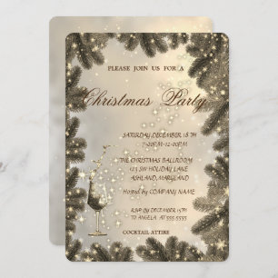 Invitation Verre, Or, Branches d'arbre, Fête de Noël d'entrep